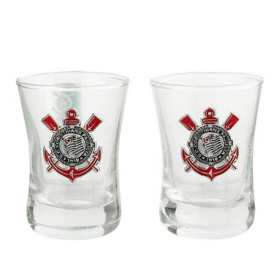 Jogo Com 2 Copos De Vidro Para Shot Corinthians 50ml