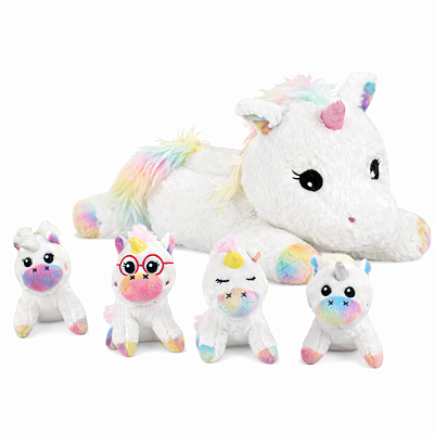 Pelúcia Unicórnio Mãe Com 4 Filhotes 34cm