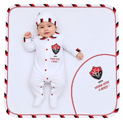 Kit Bebê Vitória Saída Maternidade Com Macacão Manta e Gorro