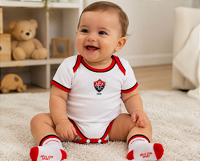 Kit Bebê Com Body e Meia Vitória 100% Algodão Oficial