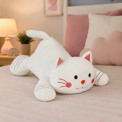 Gato De Pelúcia Infantil Branco Macio Almofada Decorativa