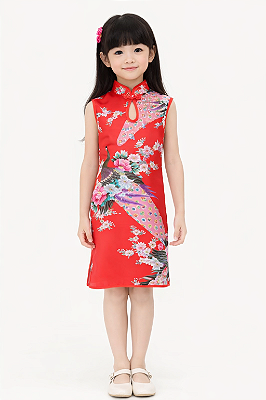 Vestido Infantil Cheongsam Oriental Chinês Cetim Vermelho