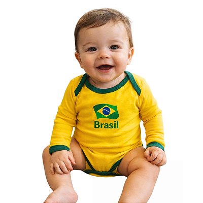 Body Bebê Brasil Manga Longa Torcida Baby