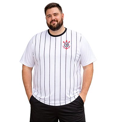 Camisa Corinthians Branca Listrada Adulto Plus Size Oficial