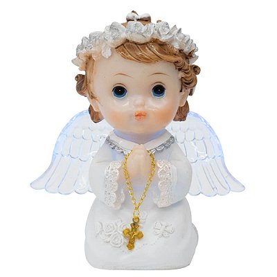 Anjinho Rezando Branco Com Luz 12cm