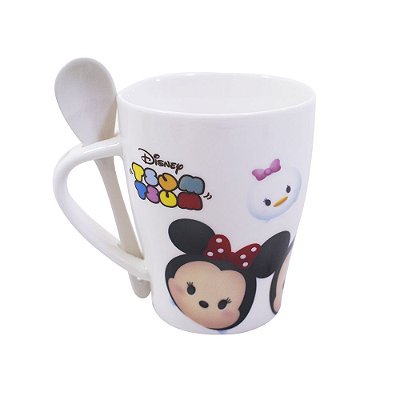Caneca De Porcelana Com Colher Mickey & Minnie 310ml