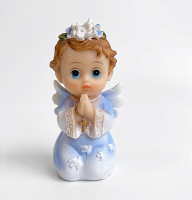 DUPLICADO - Anjinho Rezando Azul Enfeite Resina 4cm