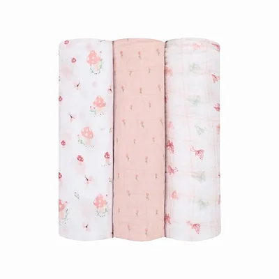 Cueiro Swaddle Soft Com 3 Pçs Cogumelo 1,20X1,20m