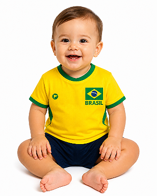 Camiseta Brasil Amarela Bebê Infantil Seleção Torcida Baby