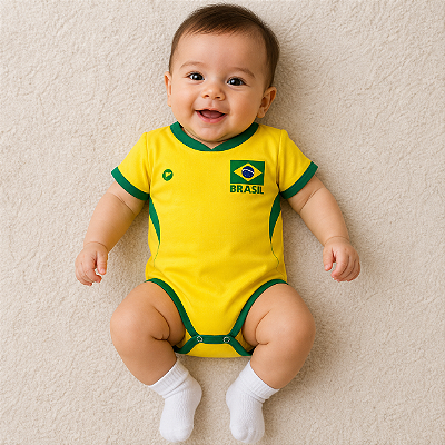Body Bebê do Brasil Amarelo Seleção Torcida Baby