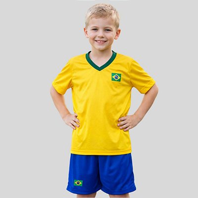 Conjunto Uniforme Brasil Infantil Juvenil Camisa e Shorts