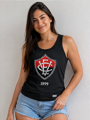 Camisa Vitória Regata Feminina Adulto Preta Escudo Oficial