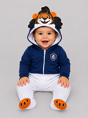 Macacão Bebê Clube do Remo com Capuz de Leão Mascote