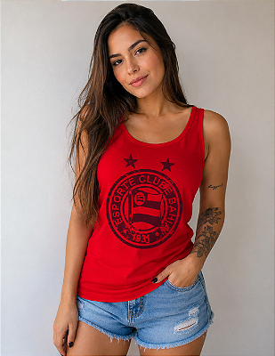 Camisa Bahia Regata Feminina Vermelha Escudo Adulto Oficial