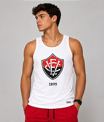 Camisa Vitória Regata Masculina Adulto Branca Escudo