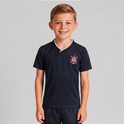 Camiseta Corinthians Infantil Juvenil Preta Platinum Oficial