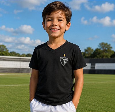 Camiseta Atlético MG Preta Escudo Infantil Juvrenil Oficial