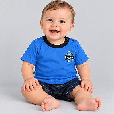 Camiseta Grêmio Bebê Azul Gola Preta Unissex Oficial
