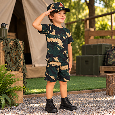 Fantasia Infantil Juvenil Militar Soldado Camuflada Curta