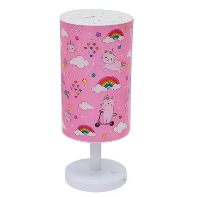 Luminária Gatinha Unicórnio Abajur Rosa Infantil Menina Usb