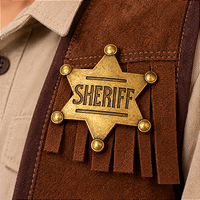 Distintivo Xerife Metal Broche Dourado P/Fantasia Policial