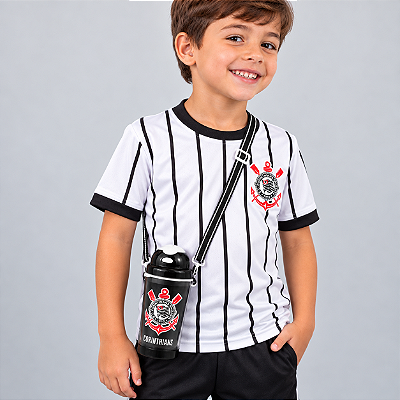 Garrafa Corinthians Com Alça E Canudo 350ml Oficial