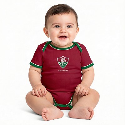 Body Bebê Fluminense Grená Curto Oficial Torcida Baby