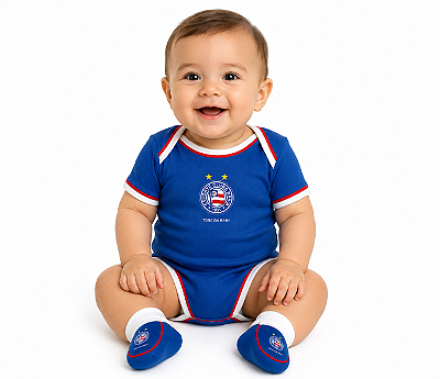 Kit Bebê Bahia Body e Pantufa Azul Oficial Torcida Baby