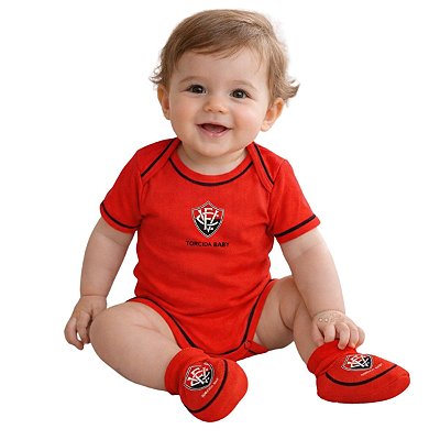 Kit Bebê Vitoria 2 Peças Vermelho Body e Pantufa Torcida Baby