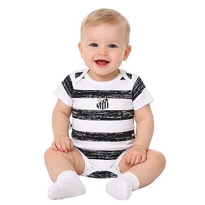 Body Bebê Santos Listras Manga Curta Oficial