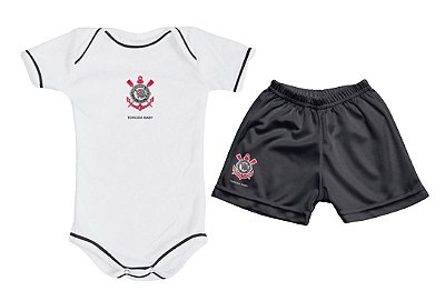 Kit Bebê Corinthians com Body e Shorts Torcida Baby
