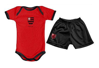 Kit Bebê Flamengo com Body e Shorts Vermelho Torcida Baby