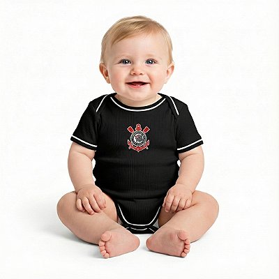Body Bebê Corinthians Preto Curto Oficial - Torcida Baby