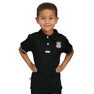Camisa Polo Infantil Corinthians Preta Oficial