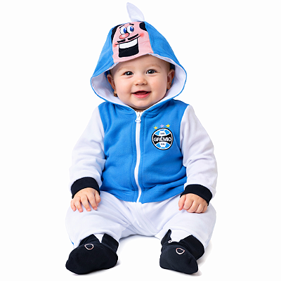 Macacão Bebê Grêmio Mascote Manga Longa 100% Algodão Oficial