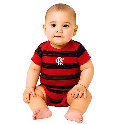 Body Bebê Flamengo Listras Manga Curta Oficial