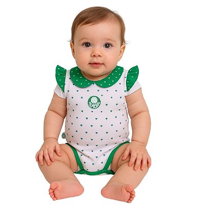 Body Palmeiras Feminino Pólo Estampa de Corações Oficial