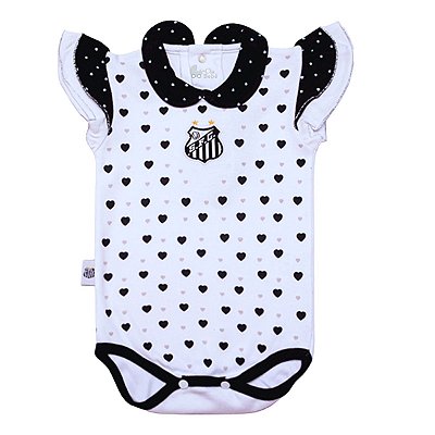 Body Bebê Santos Pólo Estampa de Corações Oficial