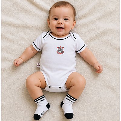 Kit Bebê Corinthians 2 Peças Com Body e Meia Oficial