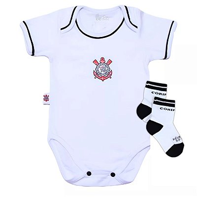 Kit Bebê Corinthians 2 Peças Com Body e Meia Oficial