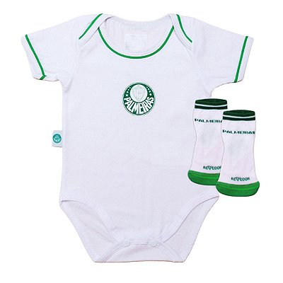 Kit Bebê Palmeiras 2 Peças Com Body e Meia Oficial