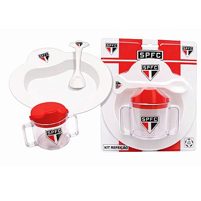 Kit Refeição Bebê São Paulo 4 Pçs Pratinho Colher e Copinho