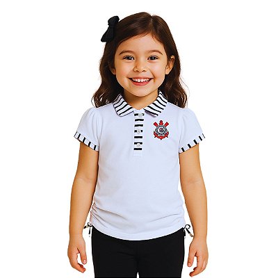 Camisa Polo Infantil Corinthians Feminina Oficial