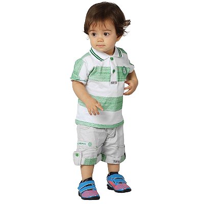 Conjunto Bebê/Infantil Palmeiras Polo e Bermuda Oficial