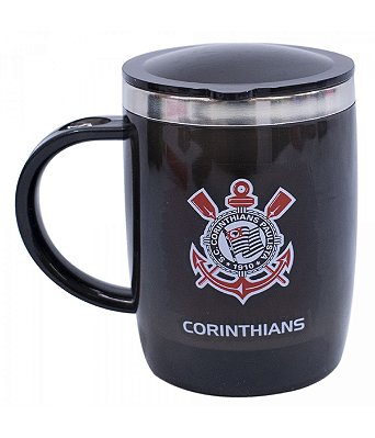 Caneca Térmica Com Tampa Corinthians Preto 450ml Oficial