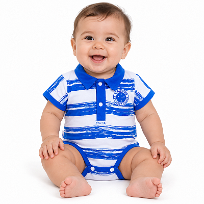 Body Bebê Cruzeiro Pólo Manga Curta Listrado Oficial