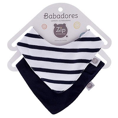 Babador Bebê Bandana Listrado Marinho Zip