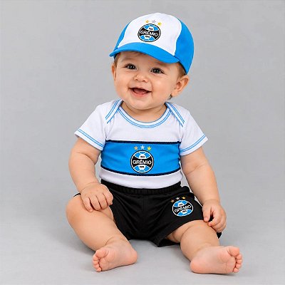 Conjunto Curto Grêmio Com Body Shorts e Boné Oficial