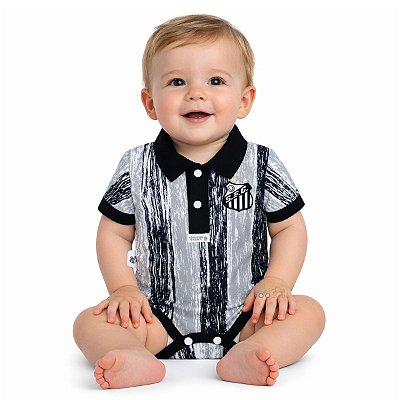 Body Bebê Santos Polo Manga Curta Listrado Oficial