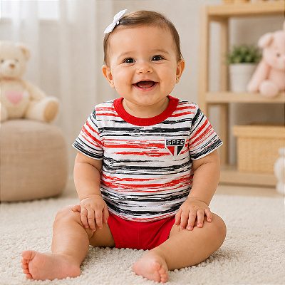Camiseta Bebê São Paulo Listras Tricolor Oficial